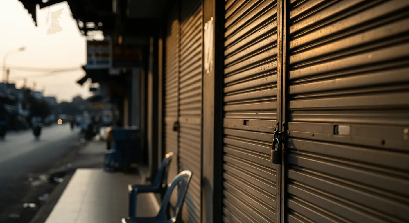 A photo of a closed storefront in Cambodia, illustrating that most businesses are closed during public holidays.