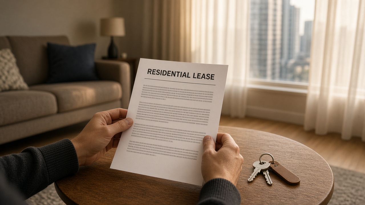Hands holding a residential lease and keys in a Phnom Penh condo